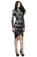 Fall 2010 Alexander McQueen Black Scalloped Lace Wrap Dress