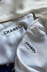 Spring 1977 Chanel Haute Couture Blue & White Silk Suit w Removable Collar