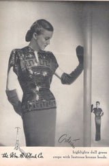 c 1945 Adrian Original Couture Black & Metallic Gold Silk Skirt & Top Dress Set