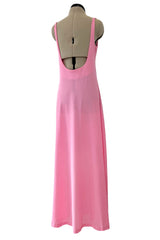 1970s John Kloss for Cira Pink Nylon Jersey Lingerie Dress w Draped Neckline