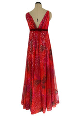 Spectacular 1960s William Travilla Plunging Sequin Covered Couture Silk Dress