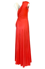 Documented 1973 Mollie Parnis One Shoulder Dipped Back Coral Jersey Dress