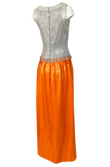 Early 1980s Andre Laug Alta Moda Numbered Couture Grey & Orange Sequin Dress