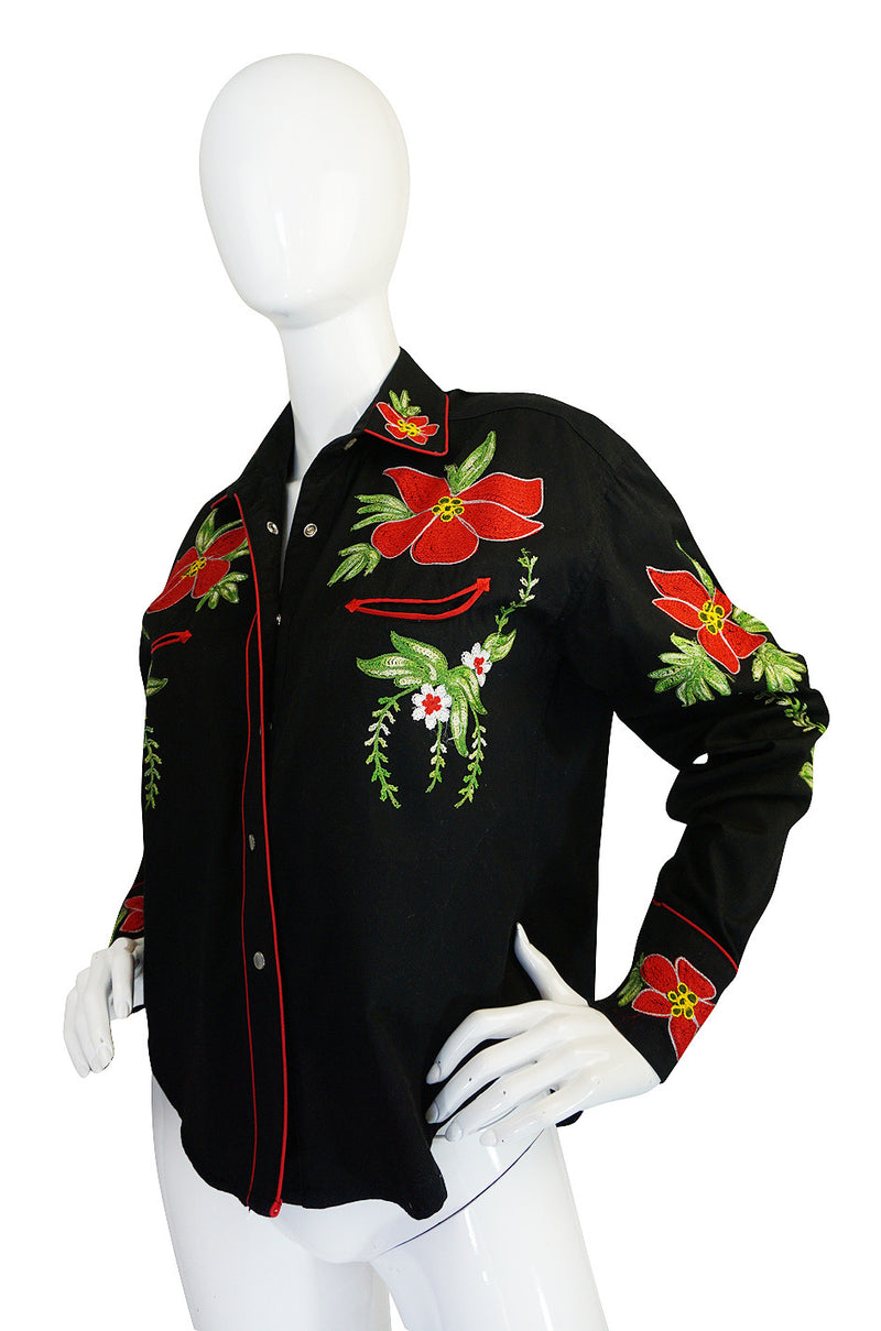 1990s Bright Hand Embroidered Western Shirt