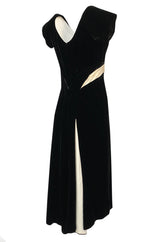 1950s Ceil Chapman Black Velvet & Ivory Silk Satin Wiggle Dress