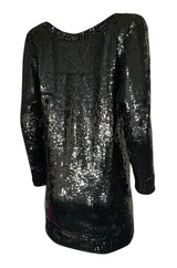 1980s Yves Saint Laurent Densely Covered Black Sequin Micro Mini or Tunic