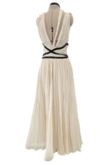 Spring 2012 Christian Dior Runway Ivory Silk Chiffon Dress w Black Beaded Bow Detail