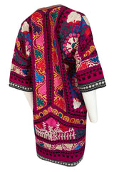 1970s Unlabeled Vintage Suzani Hand Embroidered Pink Open Front Coat
