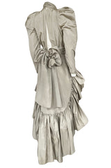 Runway 1981 Christian Dior by Marc Bohan Grey Silk Taffeta Ruffle Dress