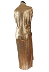 Fabulous Recent Paco Rabanne Oroton Gold Metal Mesh Dress w Snap Draping