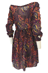 Fall 2005 Miu Miu Purple Printed Off Shoulder Semi-Sheer Dress