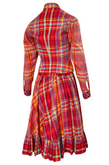 Rare 1970s Kenzo Woven and Floral Embroidered Jacket & Skirt Suit Set