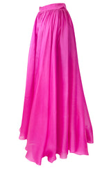 Numbered c.1979 Givenchy Vivid Pink Silk Organza Full Length Maxi Skirt