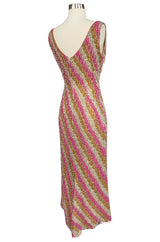Spectacular 1950s Unlabeled Pink & Gold Glass Bead & Pearl Dress