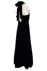 1970s Christian Dior Demi-Couture Numbered Sample Dress in Inky Black Velvet w Bow