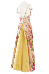 Exceptional Spring 1995 Bill Blass Runway & Book Piece Floral Silk Taffeta & Gingham Dress