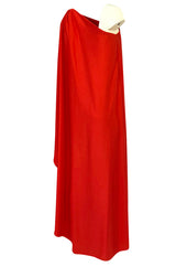 Documented 1978 Halston One Shoulder Red Draped Jersey Halston Dress