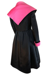 1960s Geoffrey Beene Fitted Pink Collar & Cuffs Black Coat Dress