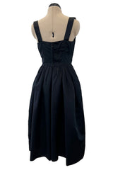 Prettiest 1950s Marshall Field Black Silk Cocktail Dress w Unusual Bodice Detailing