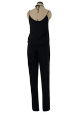 Late 1970s Ossie Clark Gold Label Slinky Black Jersey Tank Top & Peg Leg Pant Set