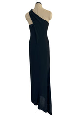 Gorgeous Fall 1998 Chanel by Karl Lagerfeld Runway Black Crepe One Shoulder Dress