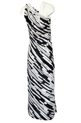 1970s Donald Brooks for Sinclair One Shoulder Black & White Nylon Dress