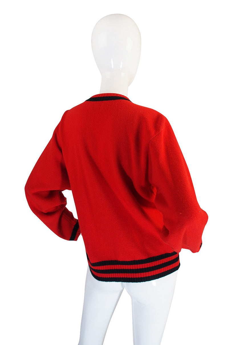 1990s Red Chanel Cashmere Classic Cardigan