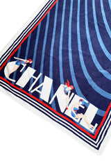 Early 2000s Chanel Art Deco Feel Blue Towel w Diving Girls & Logo