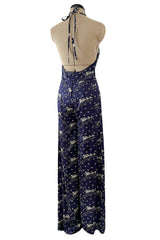 Insanely Good 1973 Biba by Barbara Hulanicki Blue Backless Horse Print Jumpsuit
