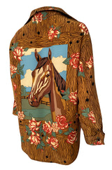 Fall 1990 Todd Oldham Horse Print Western Feel Top w Brass Buttons