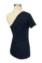 1992 Geoffrey Beene One Shoulder Navy w White Piping Top