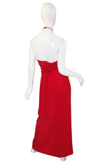 1970s Bill Blass Red Silk Halter Top & Skirt