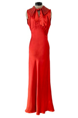 Gorgeous 1930s Coral Red Bias Cut Dress w Back Cut Outs & Matching Beaded Jacket