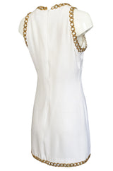 Early 1980s Paco Rabanne White Dress w Gold Metal Loop Detailing