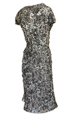 1980s Bill Blass Densely Covered Silver Sequin & Pailettes Dress