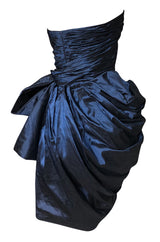 1980s Emanuel Ungaro Extravagant Blue Strapless Pouf Silk Taffeta Dress