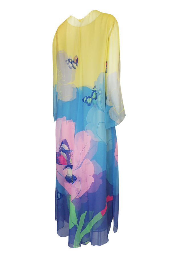 Incredible Spring 2000 Hanae Mori Silk Chiffon Pastel Butterfly Print Dress