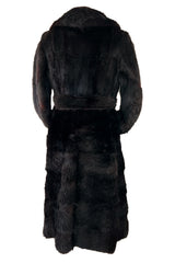 Gorgeous 1970s Christian Dior by Frederic Castet Rich Brown-Black Fur Coat w Tie Belt