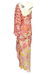 Recent Roberto Cavalli Printed Bias Cut Silk One Shoulder Dress