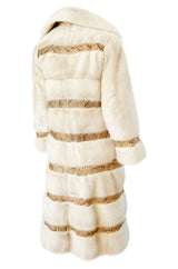 Rare 1960s Christian Dior Pale Ivory Mink Coat w Python Snake Insets