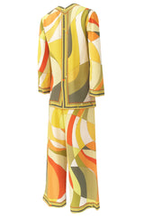 1960s Emilio Pucci Citrus Colors Silk Button Tunic Top & Cropped Pant Set