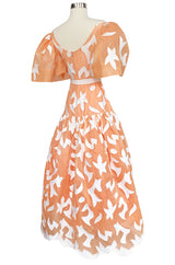 1960s Arnold Scaasi Couture Peach Silk Organza Dress w Incredible Sleeves