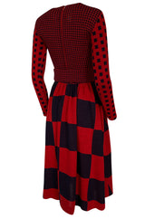 Documented 1971 Rudi Gernreich Red & Navy Check Dress w Belt