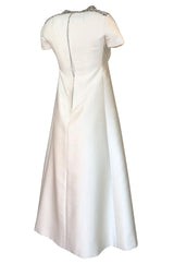 1960s Malcolm Starr Ivory Silk Dress w Rhinestone & Bead Adornments