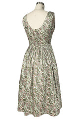 c.1954 Claire McCardell Green & Pink Print Cotton Sun Dress w Belt