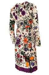 1960s Unlabeled 'Gucci' Floral & Fauna Print Rayon Jersey Dress