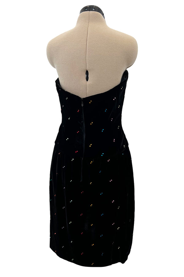 Fabulous Fall 1979 Oscar de la Renta Runway Rhinestone Detailed Velvet Strapless Dress