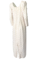 1970s Stavropoulos White Applique & Ivory Net Full Length Sheath Dress