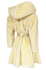 Incredible 1980s Thierry Mugler Cinched Waist Faux Fur Hooded Coat