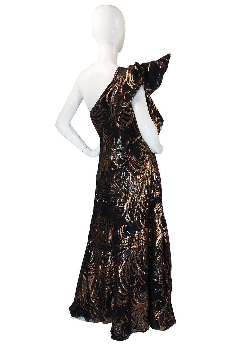 1970s Ruben Panis Metallic Silk Chiffon Gown